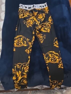 Versace Jeans Couture Baroque Print Leggings with Logo Waistband